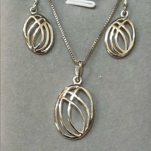 Italian sterling silver geometric necklace and earring set